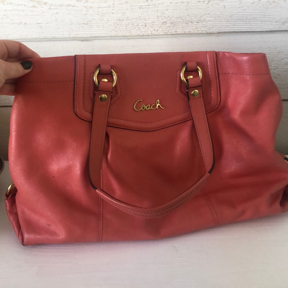 Pink/peach leather coach purse